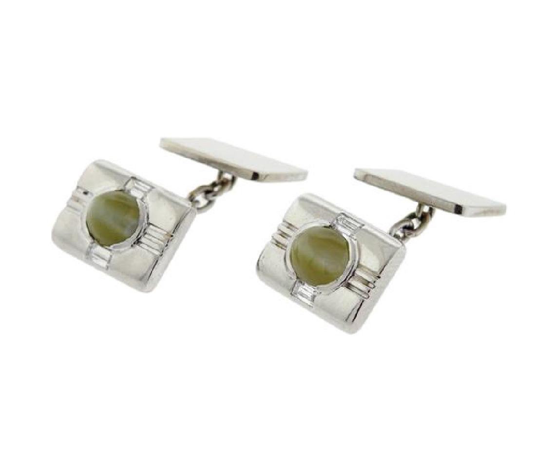 Birks Platinum 18k Gold Cat's Eye Cufflinks (1 of 3)
