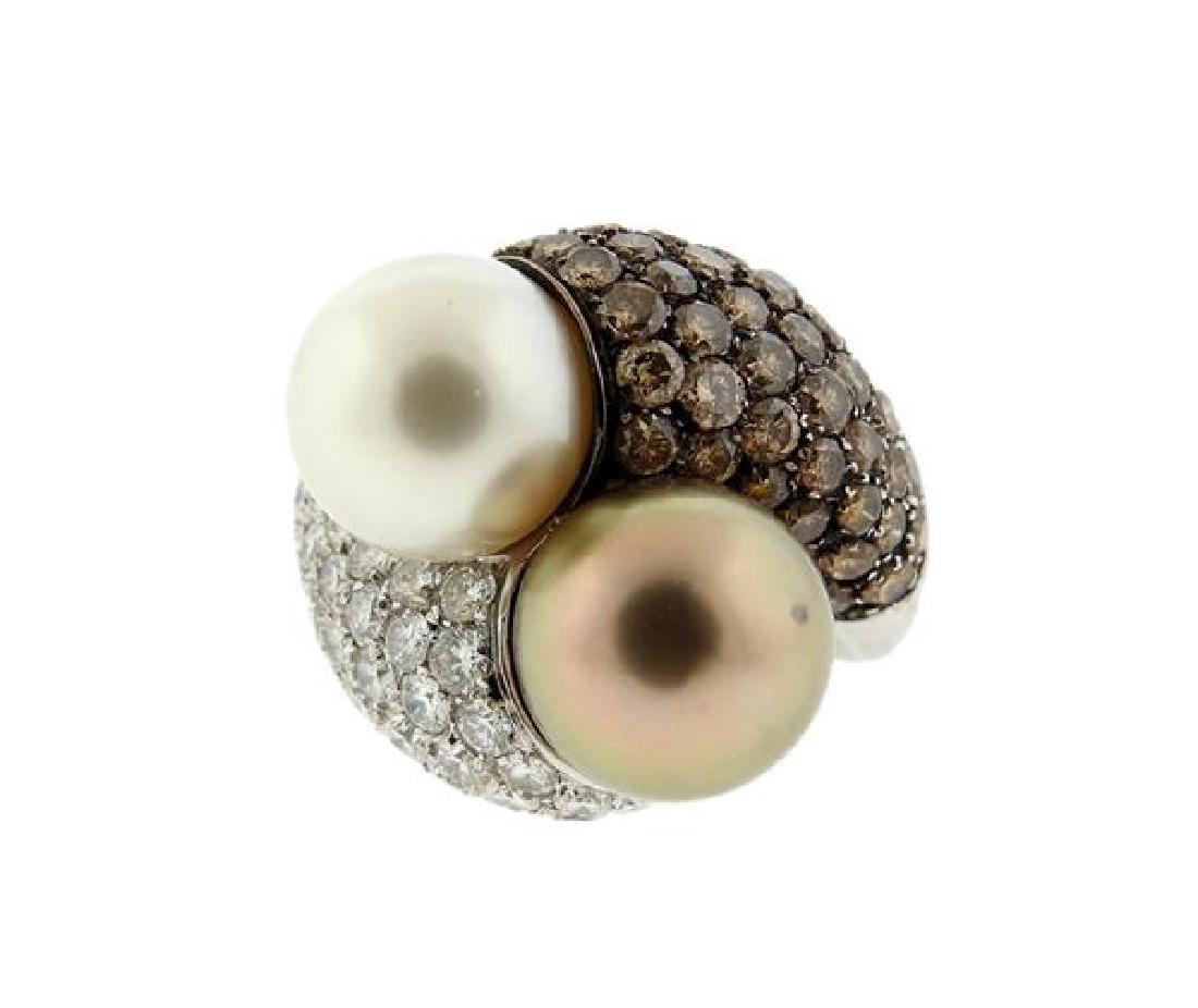 18K Gold Diamond South Sea Pearl Bypass  Ring (1 of 6)