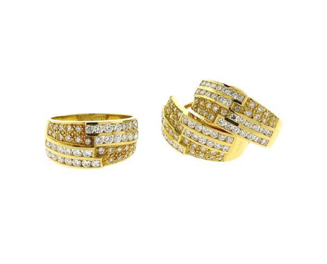 18K Gold Diamond Band Ring Half Hoop Earrings Set (1 of 7)