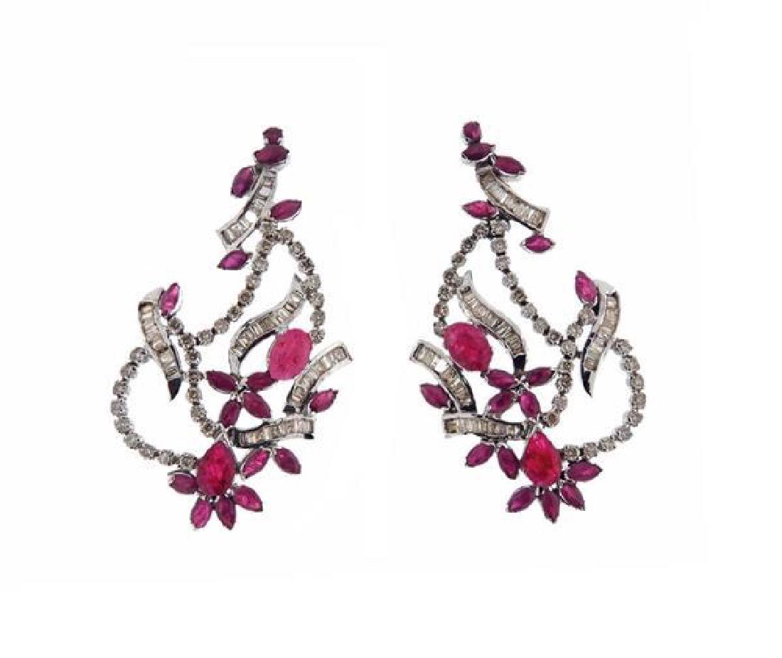 14K Gold Diamond Red Stone Earrings (1 of 4)