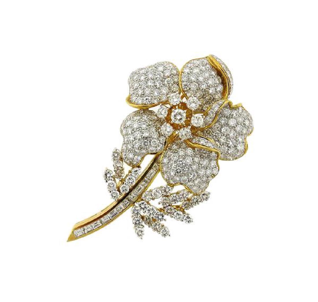18k Gold Diamond Flower Brooch Pin (1 of 4)
