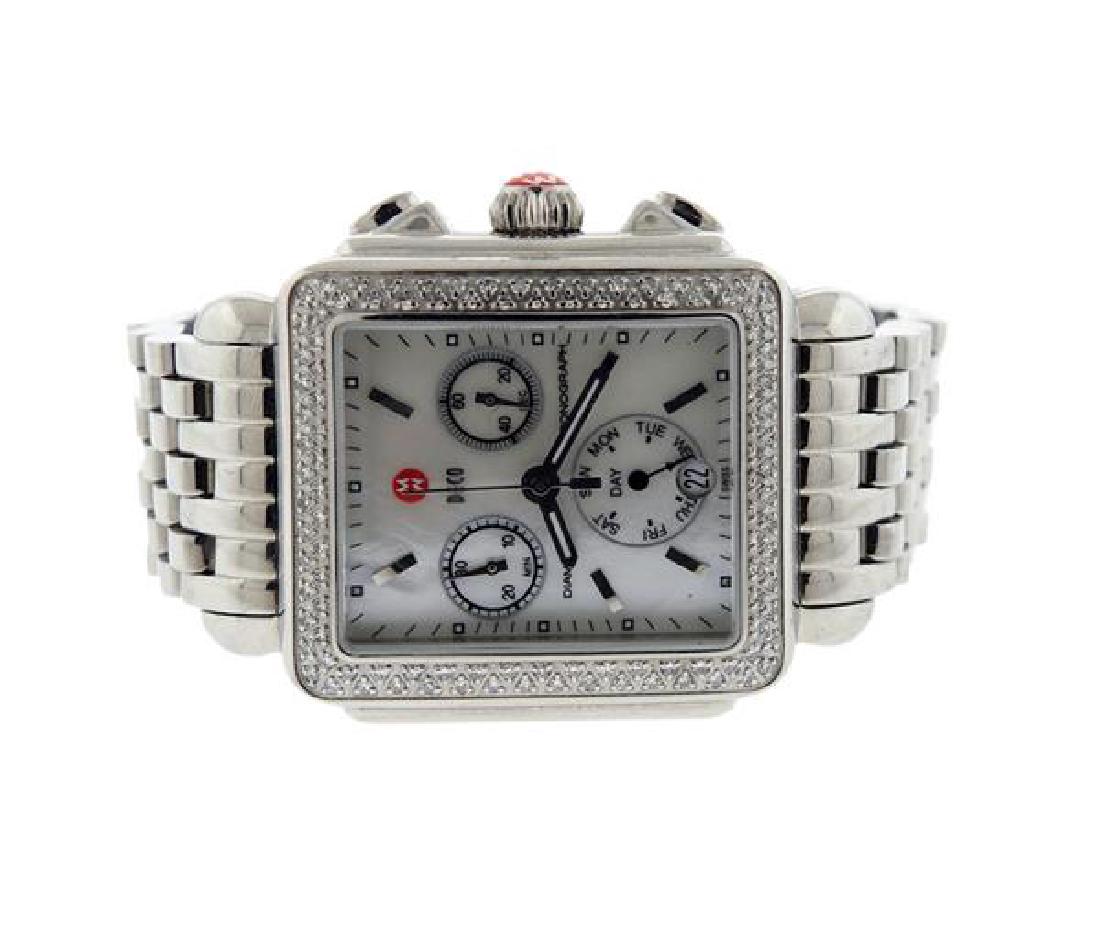 Michele Deco Steel Diamond MOP Chronograph Watch (1 of 5)