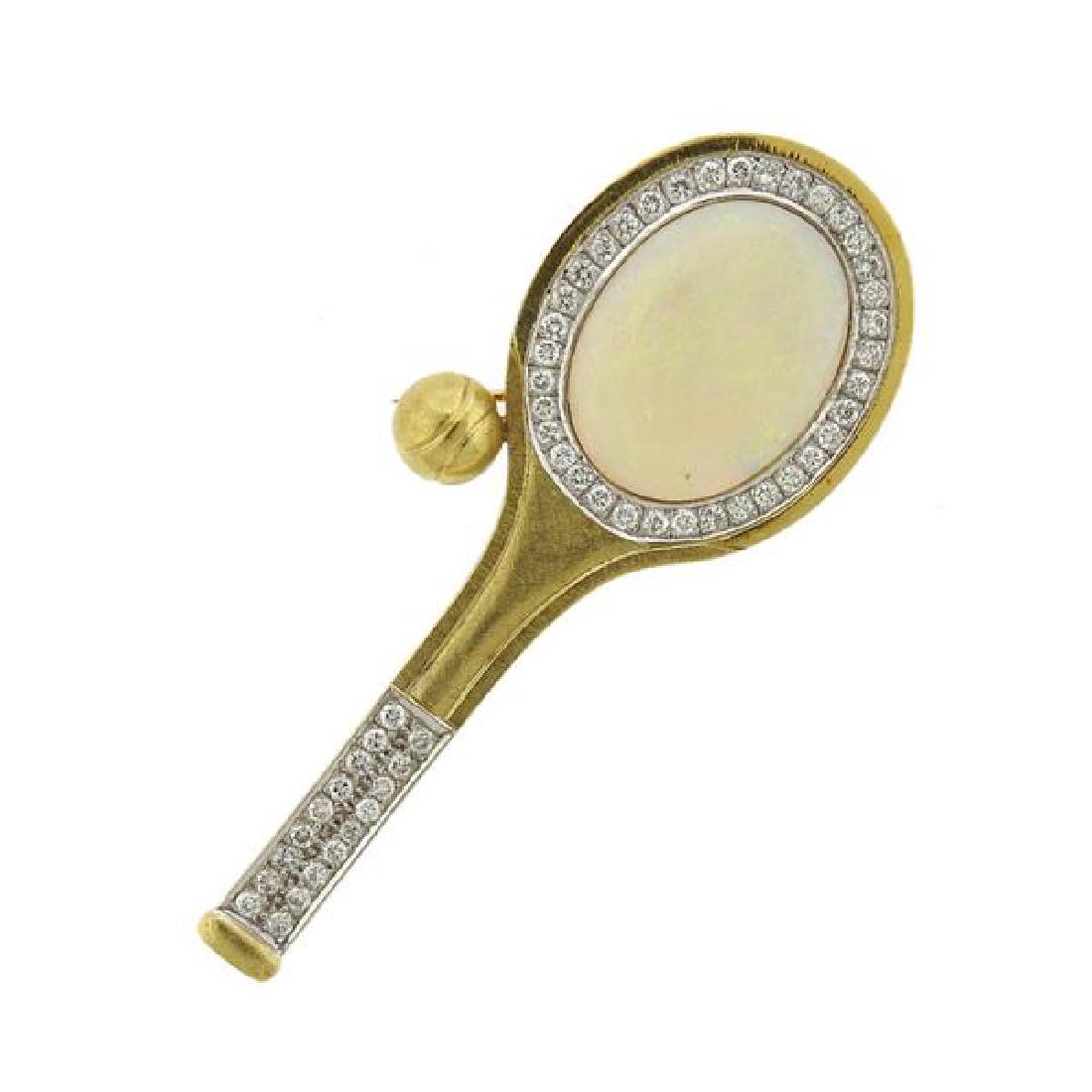 18K Gold Diamond Opal Tennis Racket Motif Pendant (1 of 5)