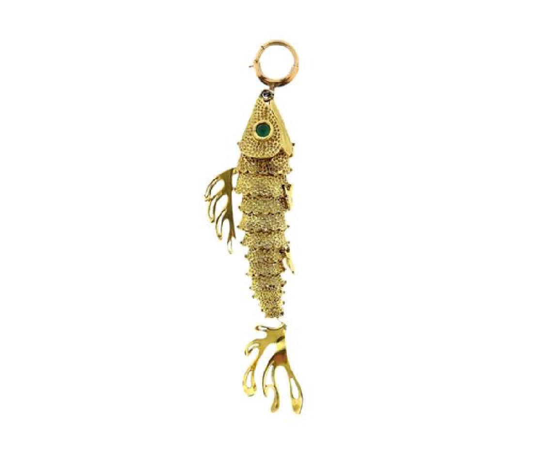 Italian 18k Gold Movable Green Stone Fish Pendant Charm (1 of 3)