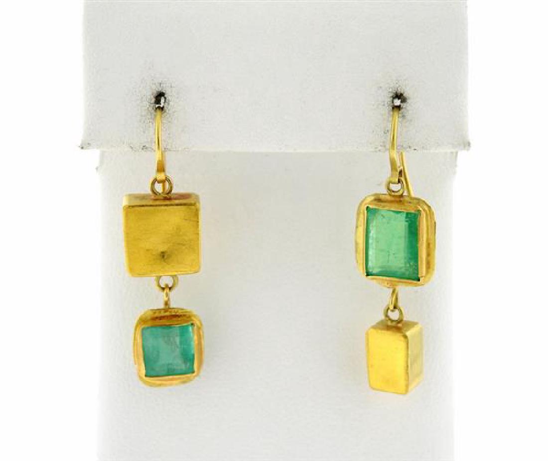 22k Gold Green Stone Dangle Drop Earrings (1 of 4)