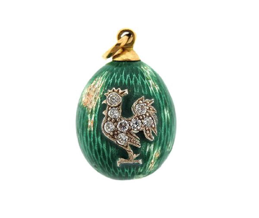 18K Gold Diamond Green Enamel Rooster Egg  Pendant (1 of 3)