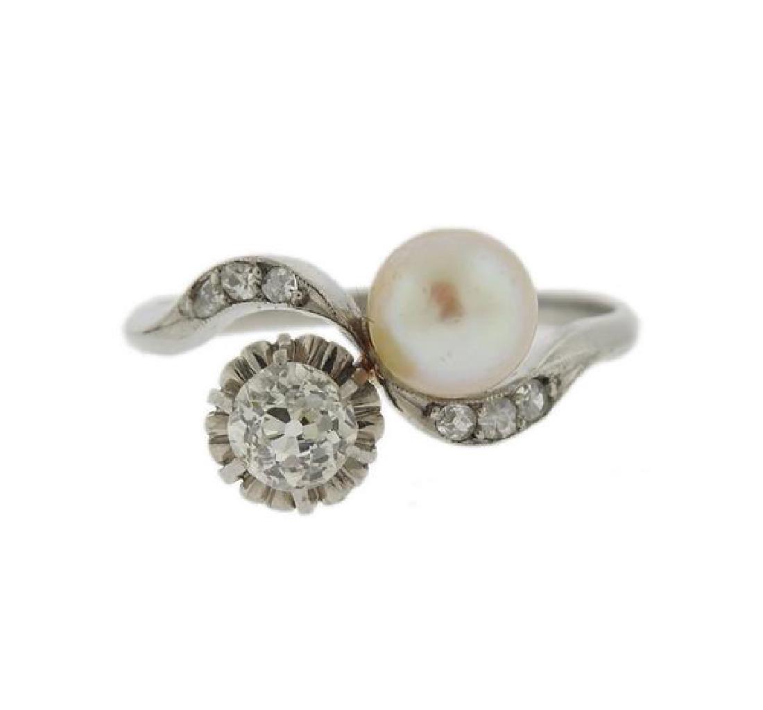 Platinum Diamond Pearl Bypass Ring (1 of 3)