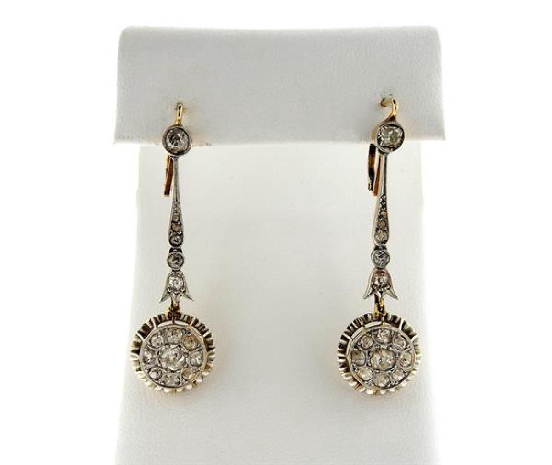 Antique 18K Gold Platinum Diamond Dangle Earrings (1 of 3)