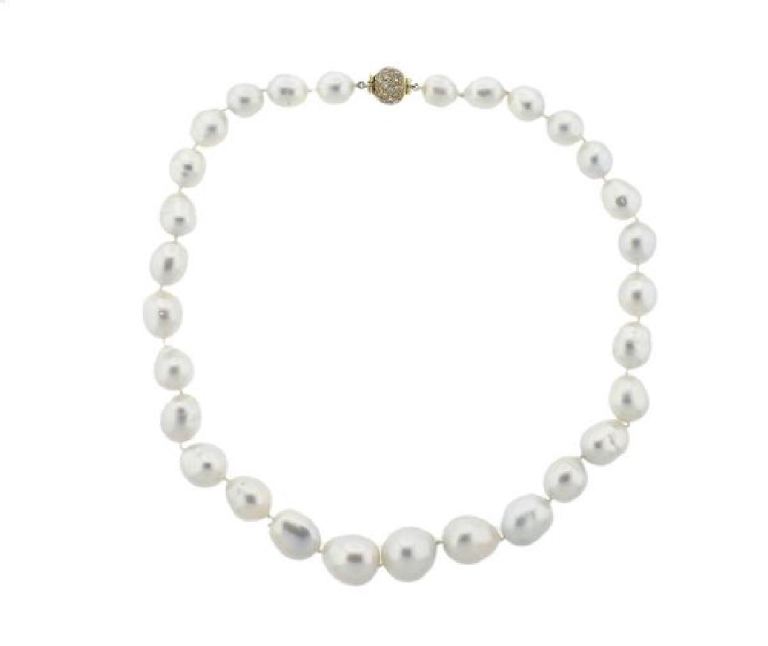 18K Gold Diamond South Sea Baroque Pearl Necklace (1 of 5)
