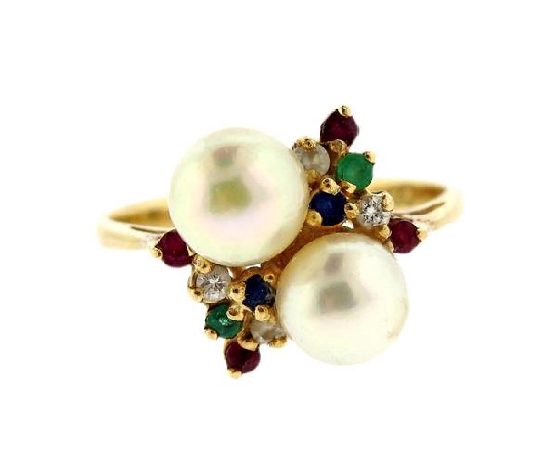 18k Gold Pearl Diamond Ruby Emerald Sapphire Ring (1 of 3)