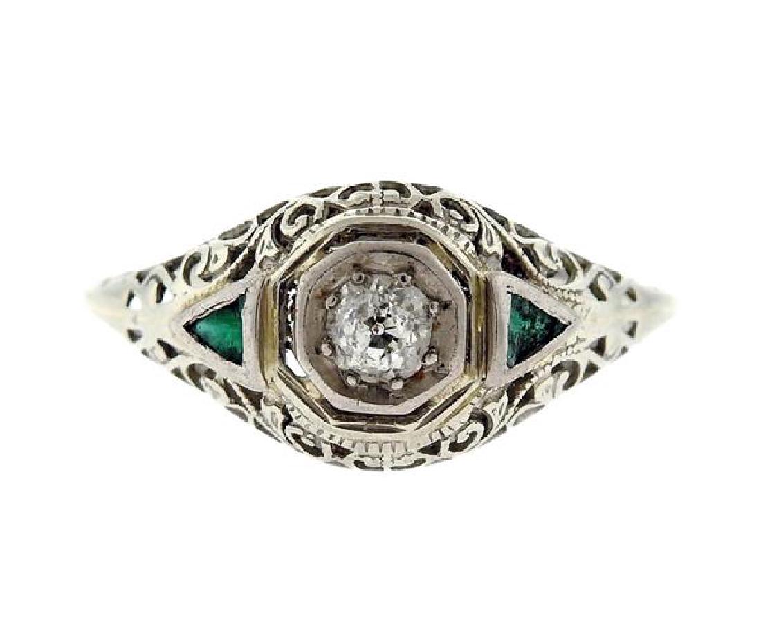 Art Deco Filigree 18k Gold Diamond Ring (1 of 3)