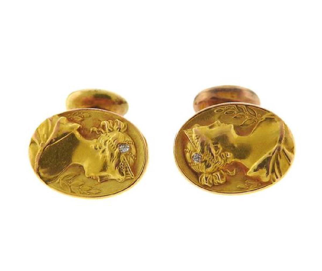 Art Nouveau 14k Gold Diamond Cufflinks (1 of 4)