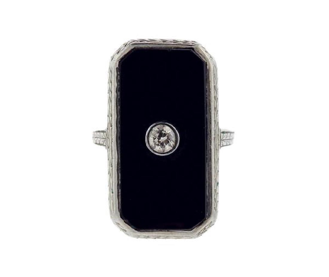 Art Deco 18k Gold Onyx Diamond Ring (1 of 3)