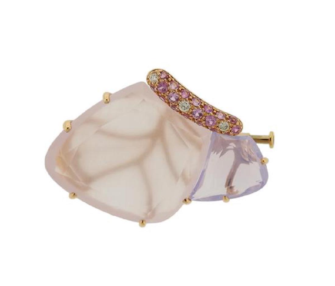 18k Gold Gemstone Diamond Butterfly Brooch Pin (1 of 3)