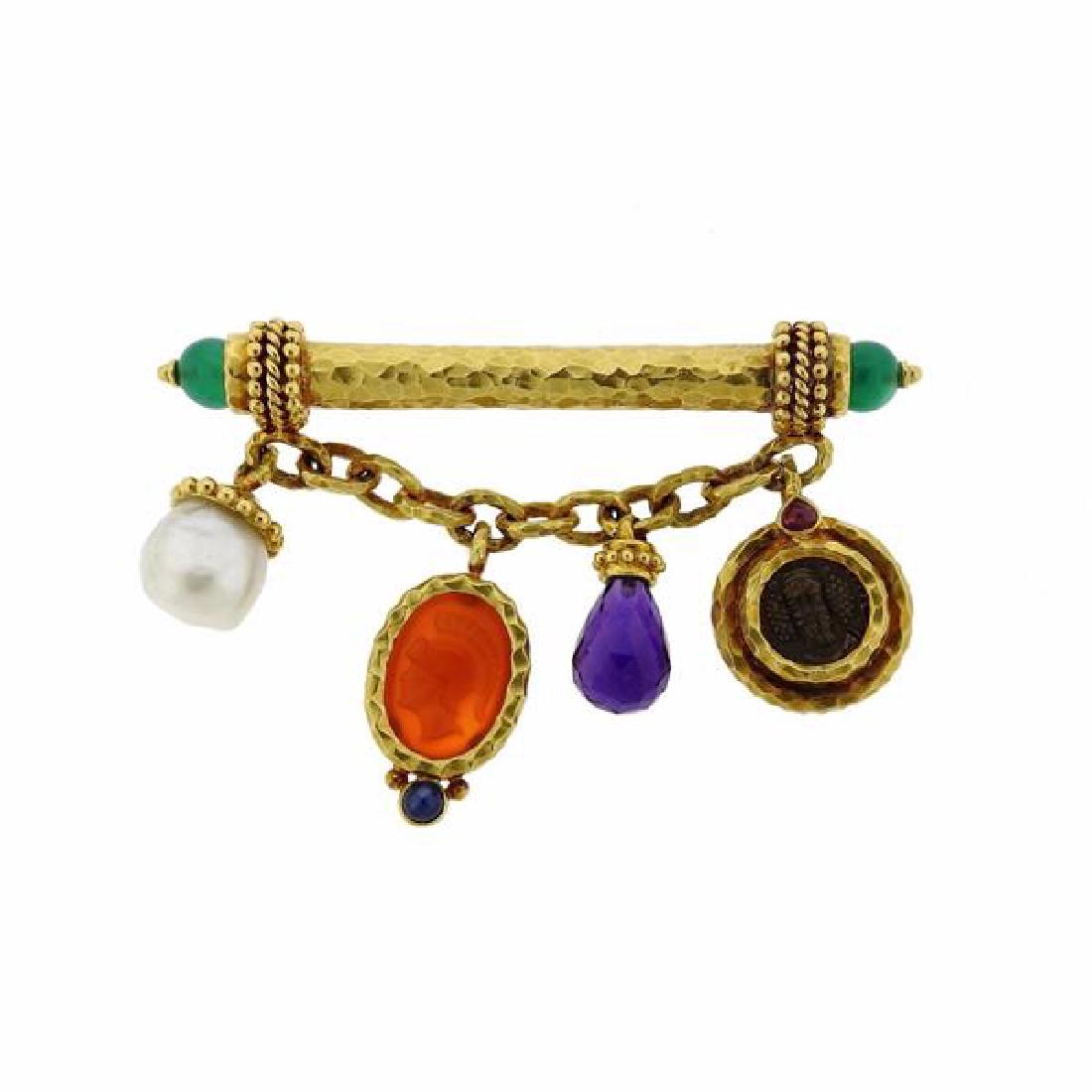 18k Gold Coin Pearl Gemstone Charm Brooch Pin (1 of 5)