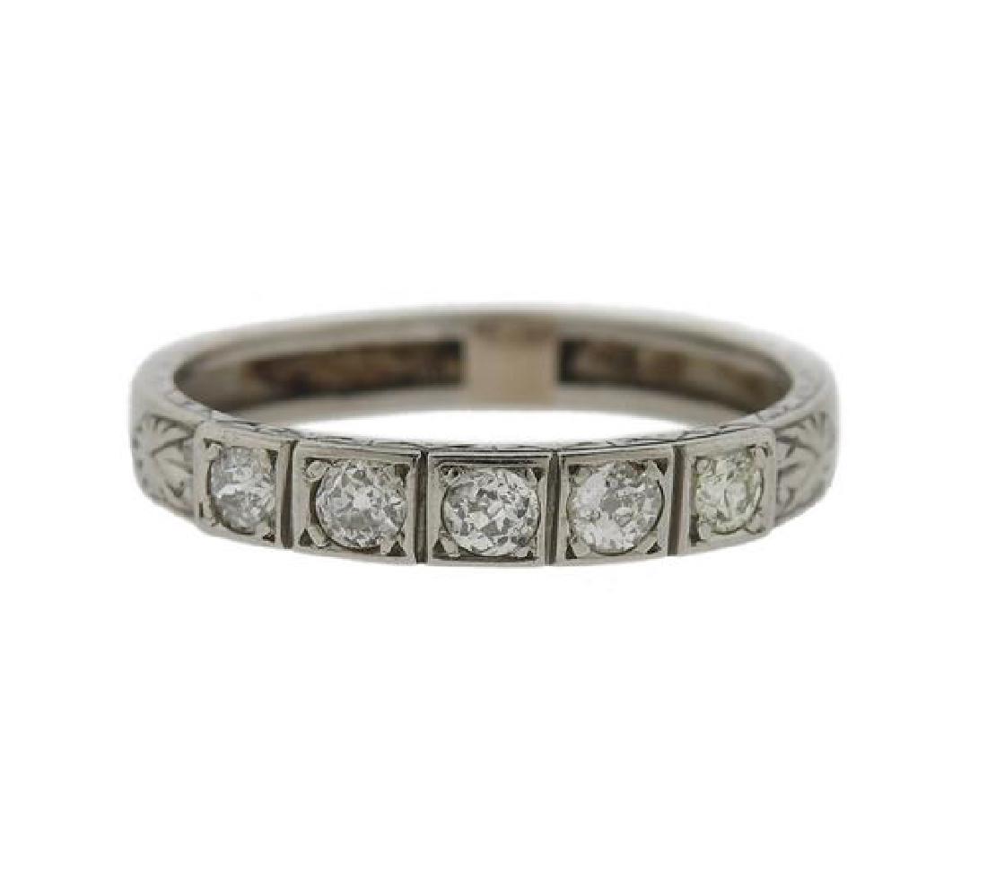 Art Deco Platinum Diamond 5 Stone Band Ring (1 of 3)