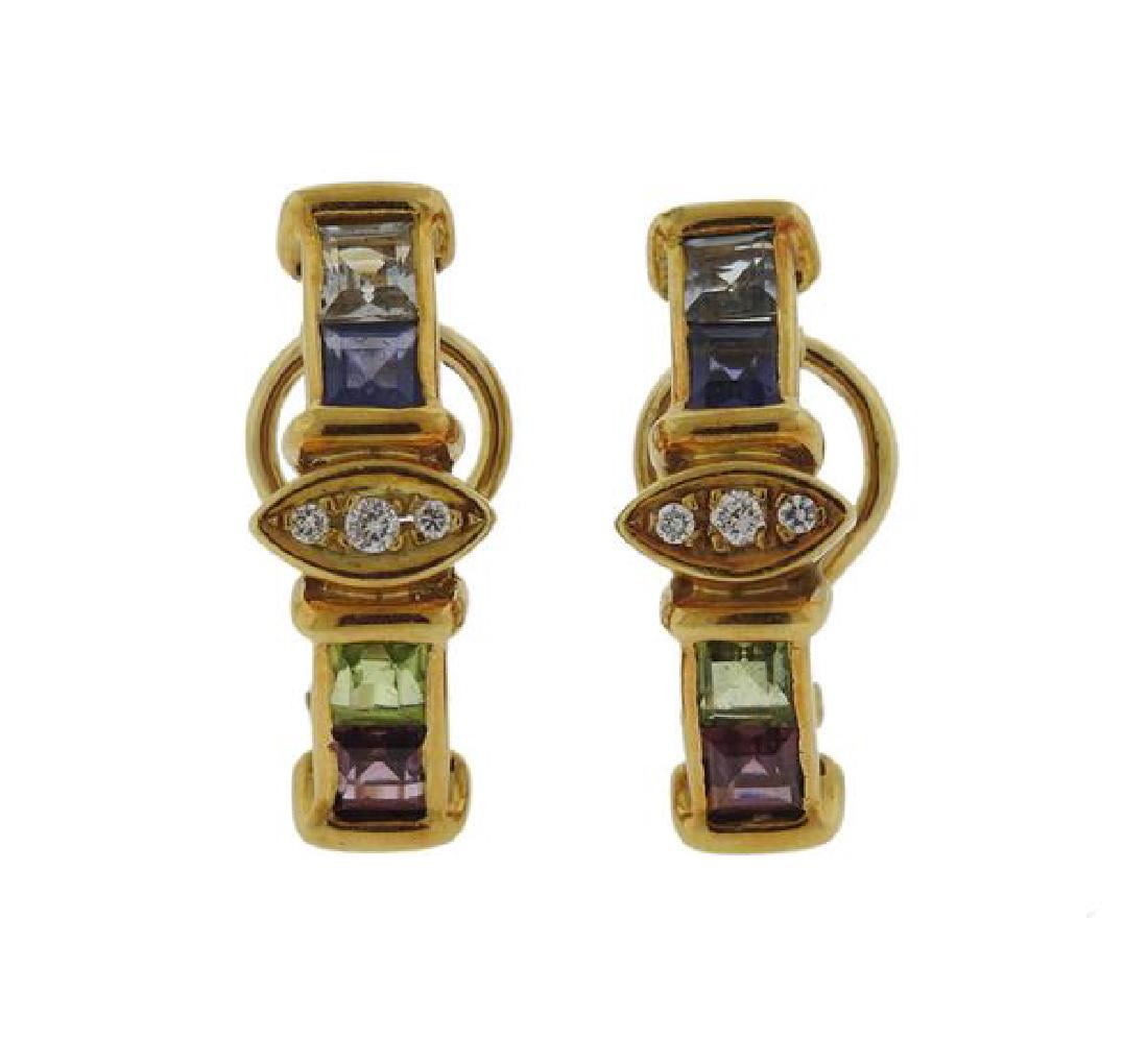 18k Gold Diamond Multi Gemstone Earrings (1 of 3)