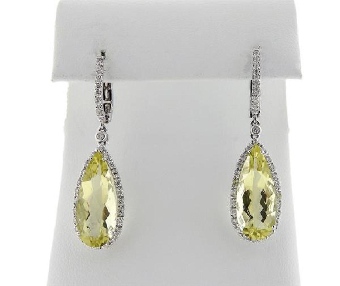18k Gold Lemon Quartz Diamond Drop Earrings (1 of 2)