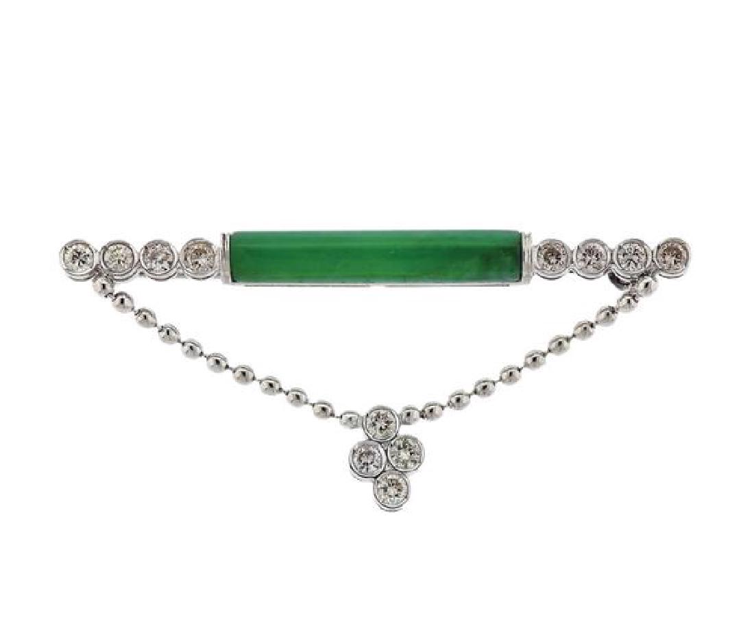 Natural Jadeite Jade Diamond 14k Gold Bar Brooch Pin (1 of 5)