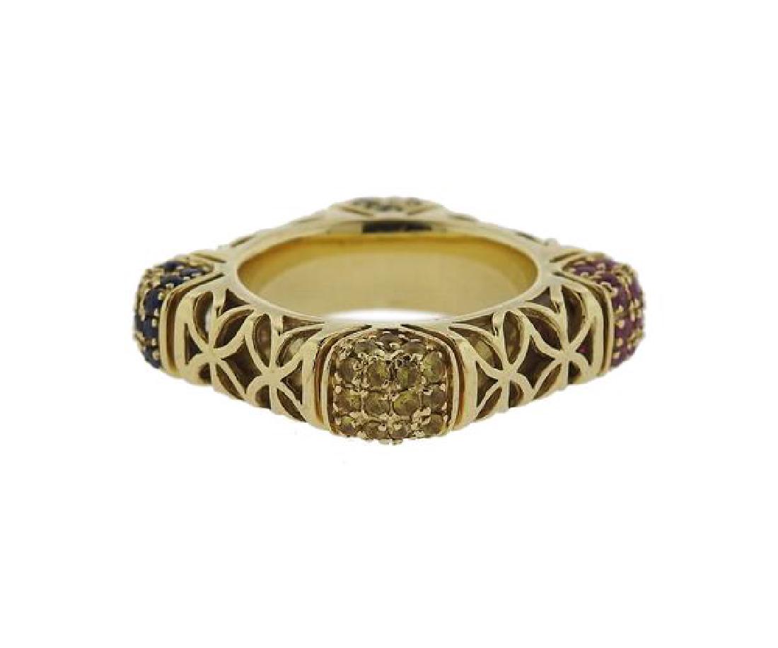 14k Gold Multi Color Stone Square Ring (1 of 4)