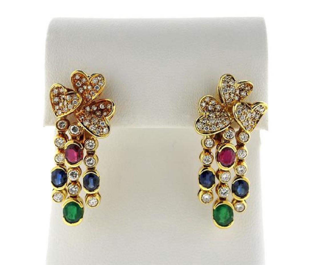 18k Gold Diamond Color Stone Drop Earrings (1 of 4)