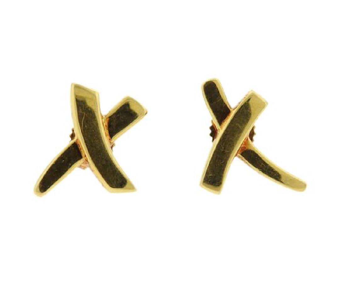 Tiffany & Co 18k Gold Paloma Picasso X Earrings: METAL: 18k gold. MEASUREMENTS: earrings measure 14mm X 13mm. MARKED: paloma picasso tiffany & co 750. WEIGHT: 3.9g. Gemstones have not been graded for color and clarity ,and tested for clarity and