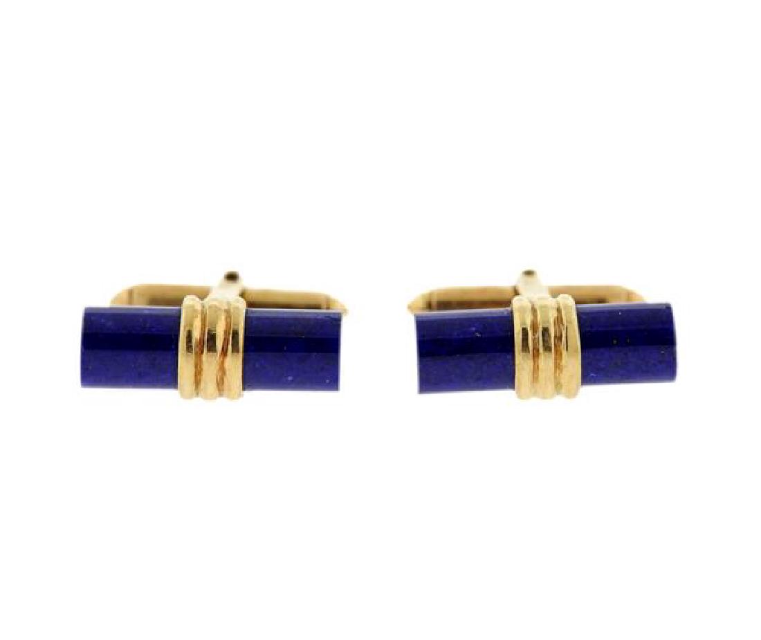 Mid Century 14k Gold Lapis Cufflinks (1 of 4)
