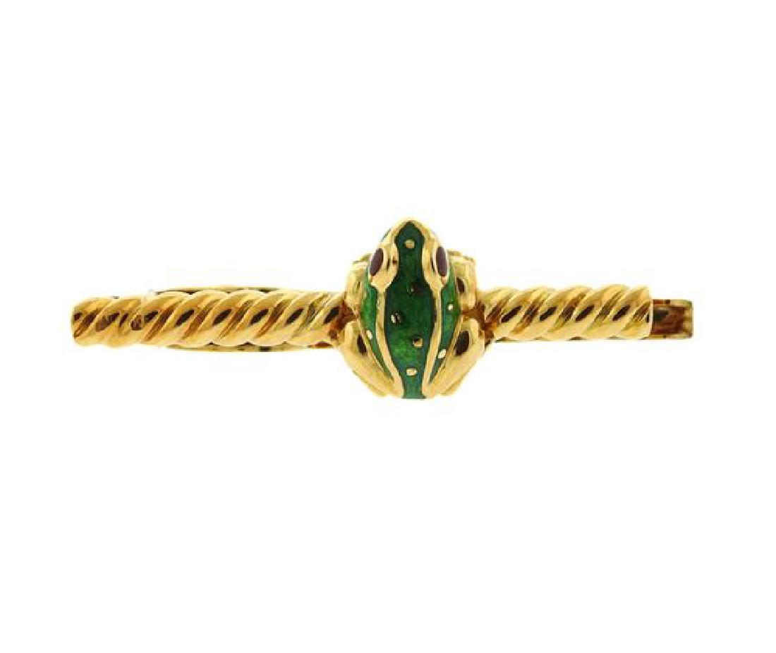 David Webb 18K Gold Enamel Frog Tie Bar Clip (1 of 4)