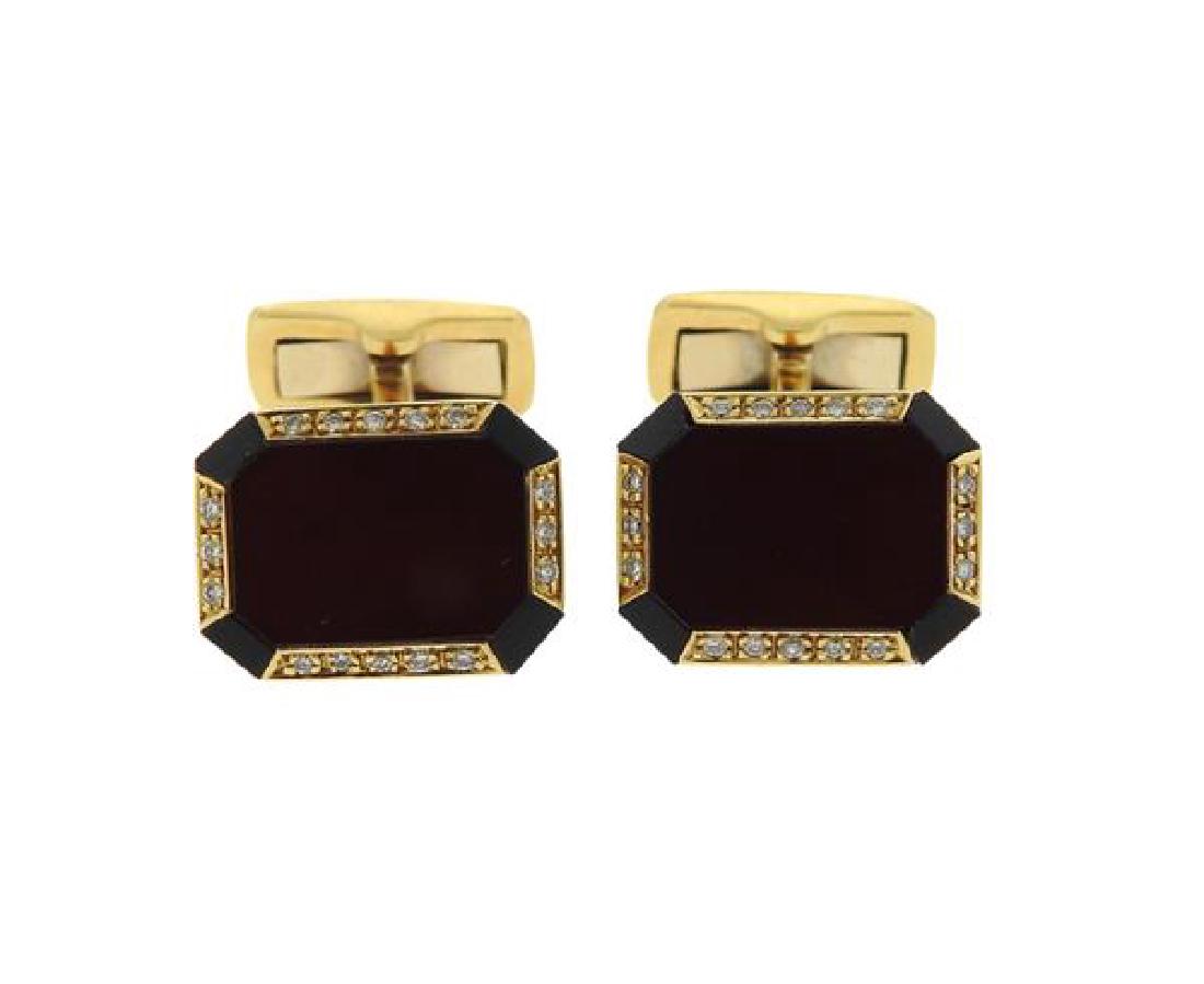 18K Gold Diamond Chalcedony Onyx Cufflinks (1 of 3)