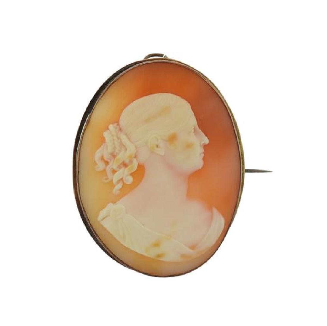 1845s Victorian 12K Gold Shell Cameo Pendant Brooch (1 of 3)