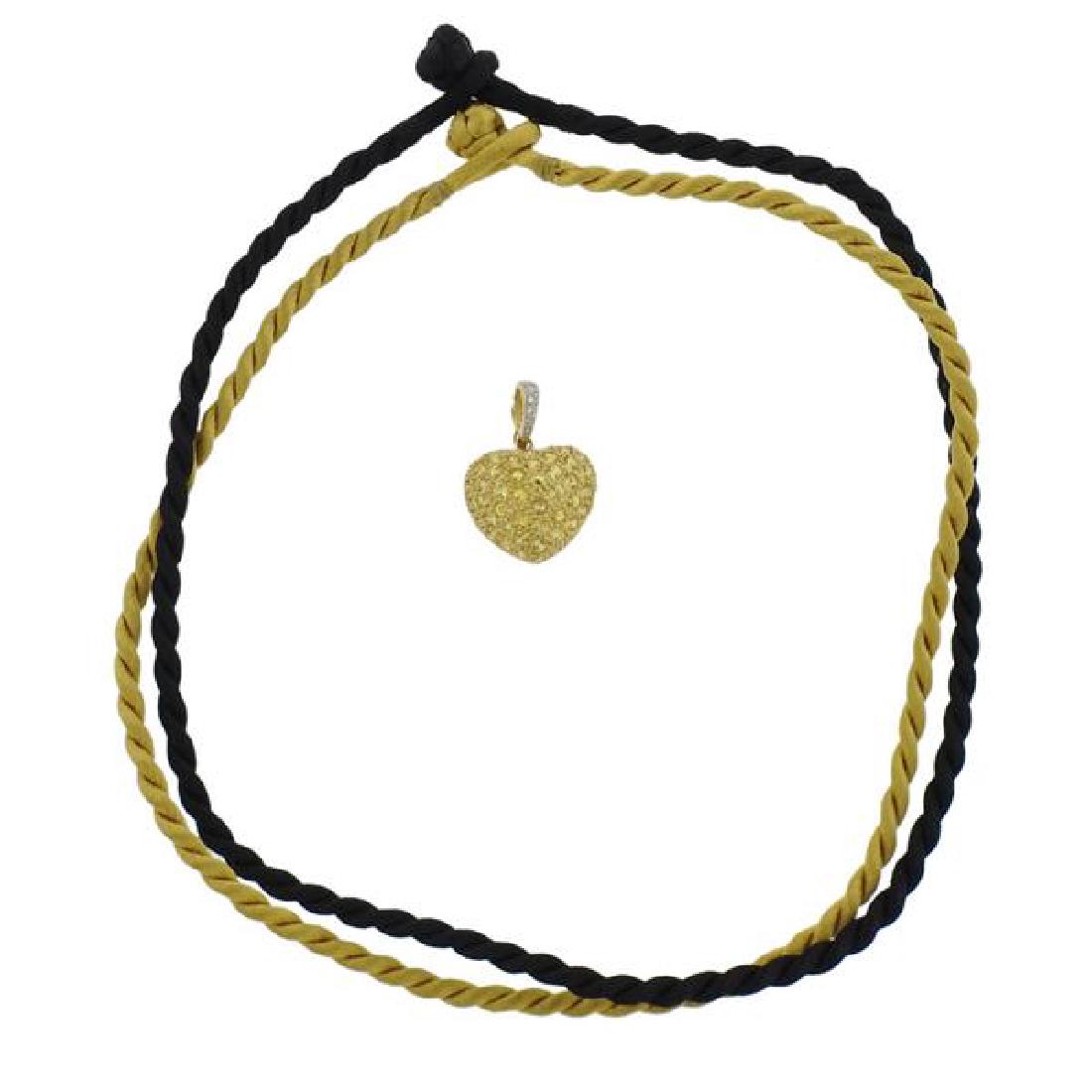 18k Gold Diamond Gemstone Heart Pendant Cord Necklace (1 of 5)