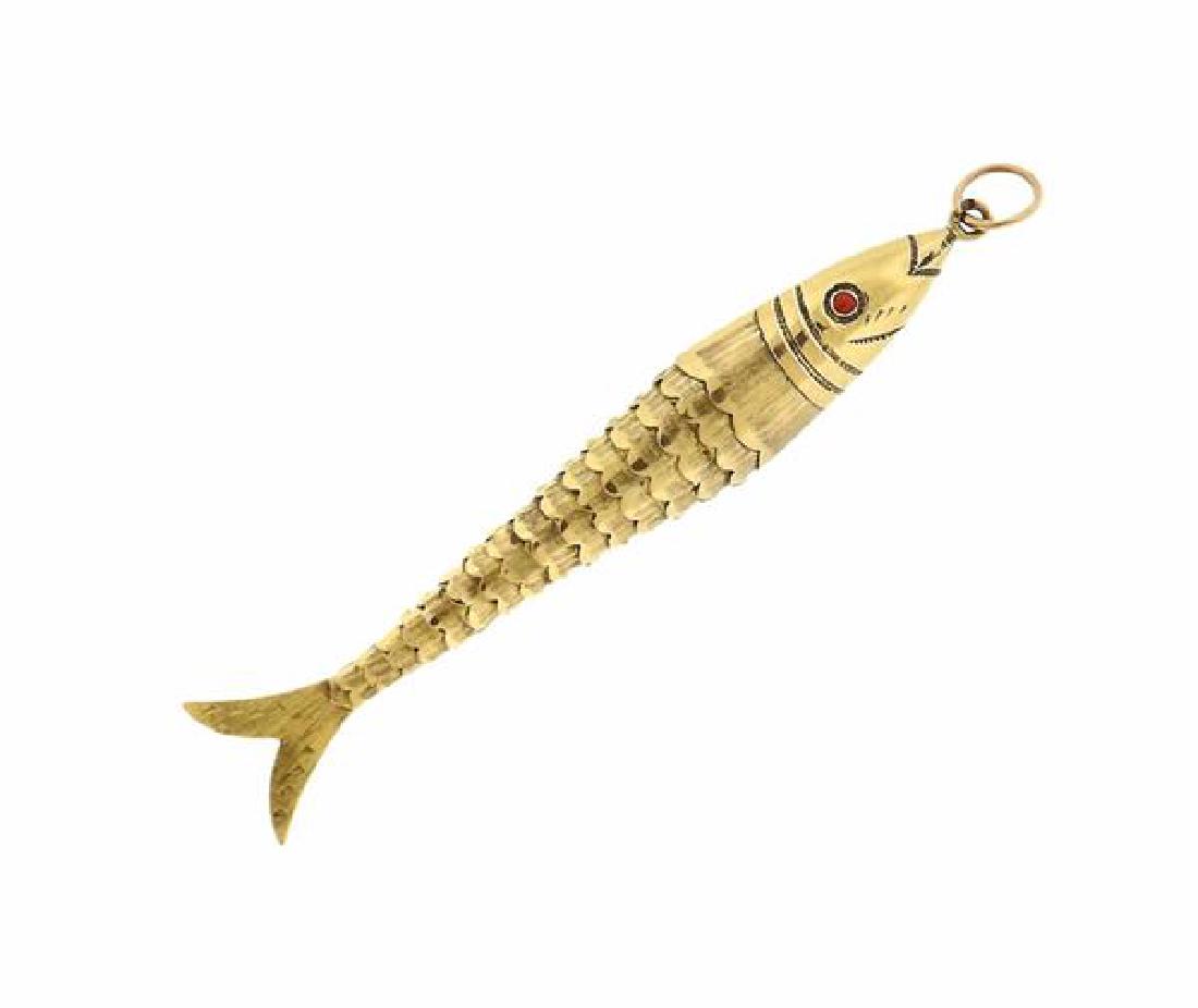 18K Gold Enamel Movable Fish Pendant (1 of 3)