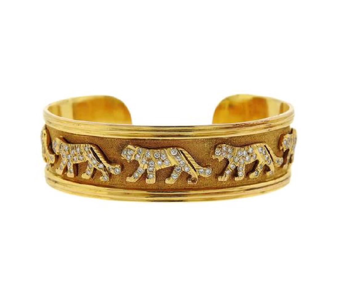 18k Gold Diamond Panthere Motif Cuff Bracelet (1 of 4)