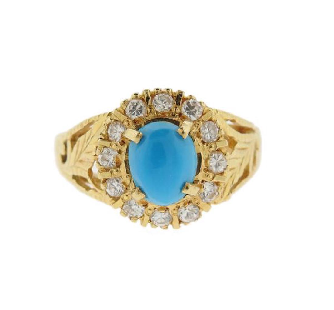 14K Gold Diamond Blue Stone Ring (1 of 3)