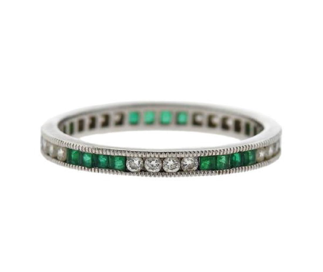 Platinum Diamond Green Stone Band Ring (1 of 3)