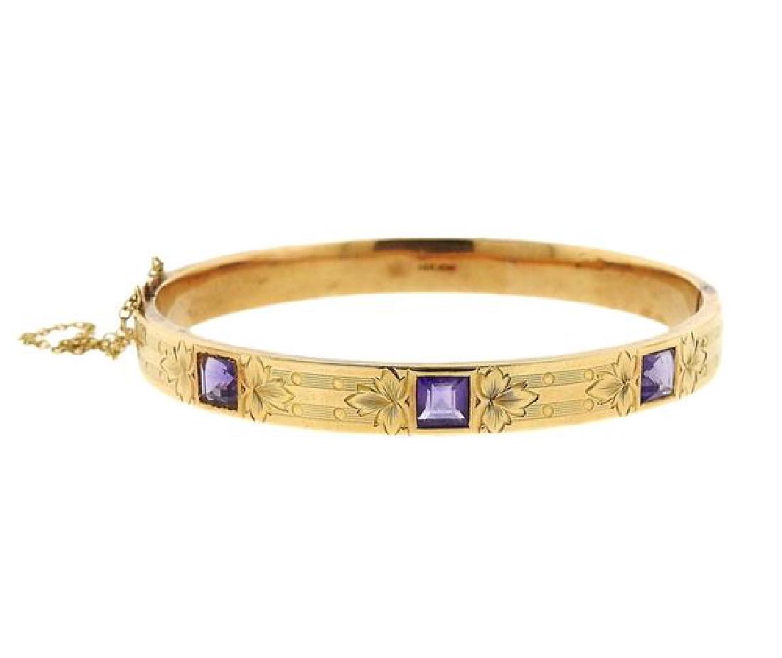 Antique 14K Gold Purple Stone Bangle Bracelet (1 of 4)