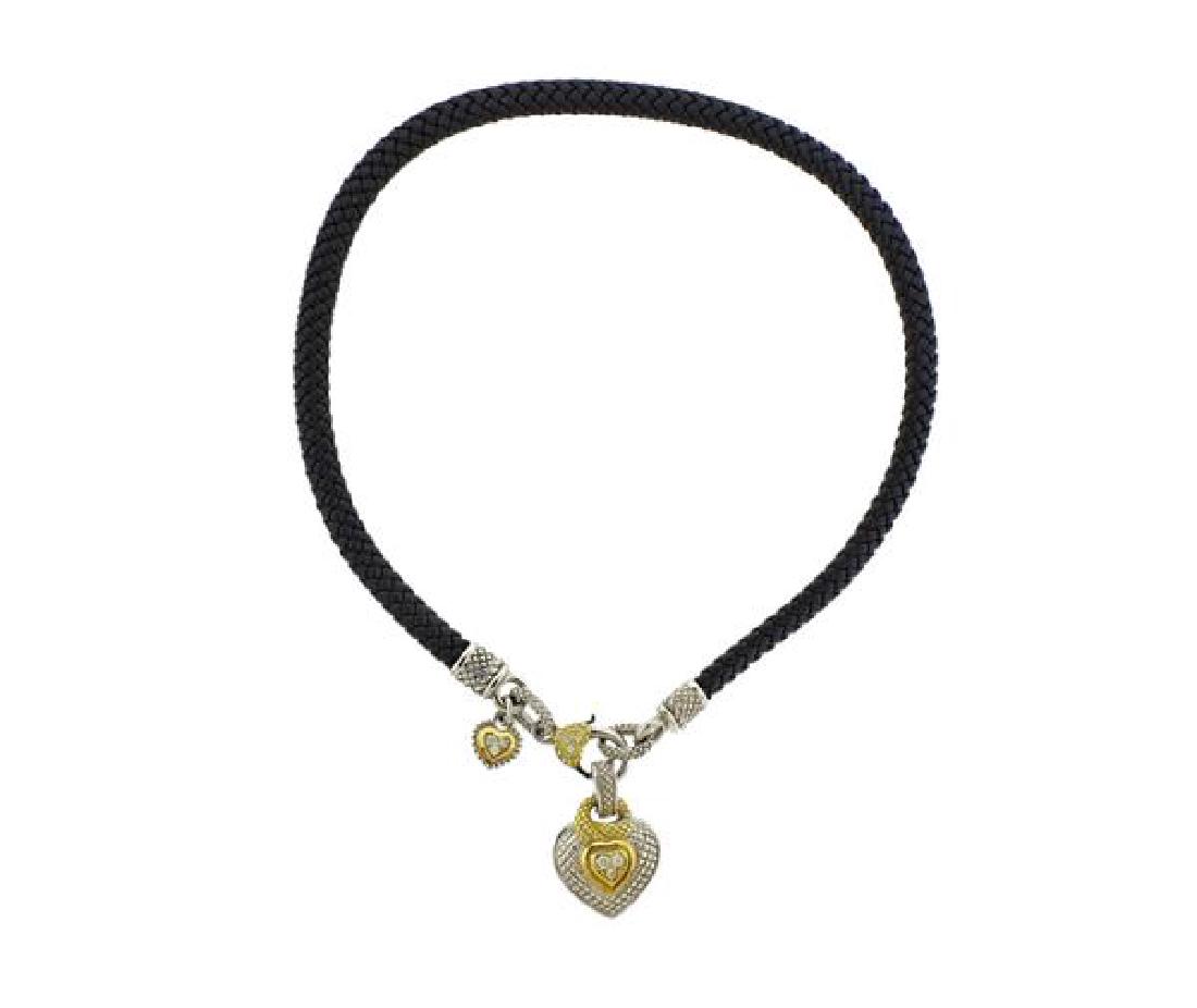 Judith Ripka 18K Gold Sterling Diamond Leather Necklace (1 of 3)