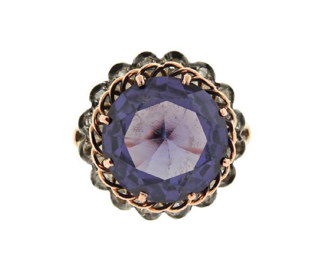Antique 14K Gold Diamond Purple Stone Ring (1 of 6)