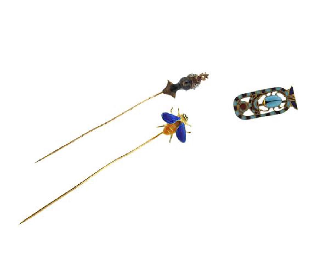 Antique 14k Gold Enamel Stick Brooch Pin Lot of 3 (1 of 5)