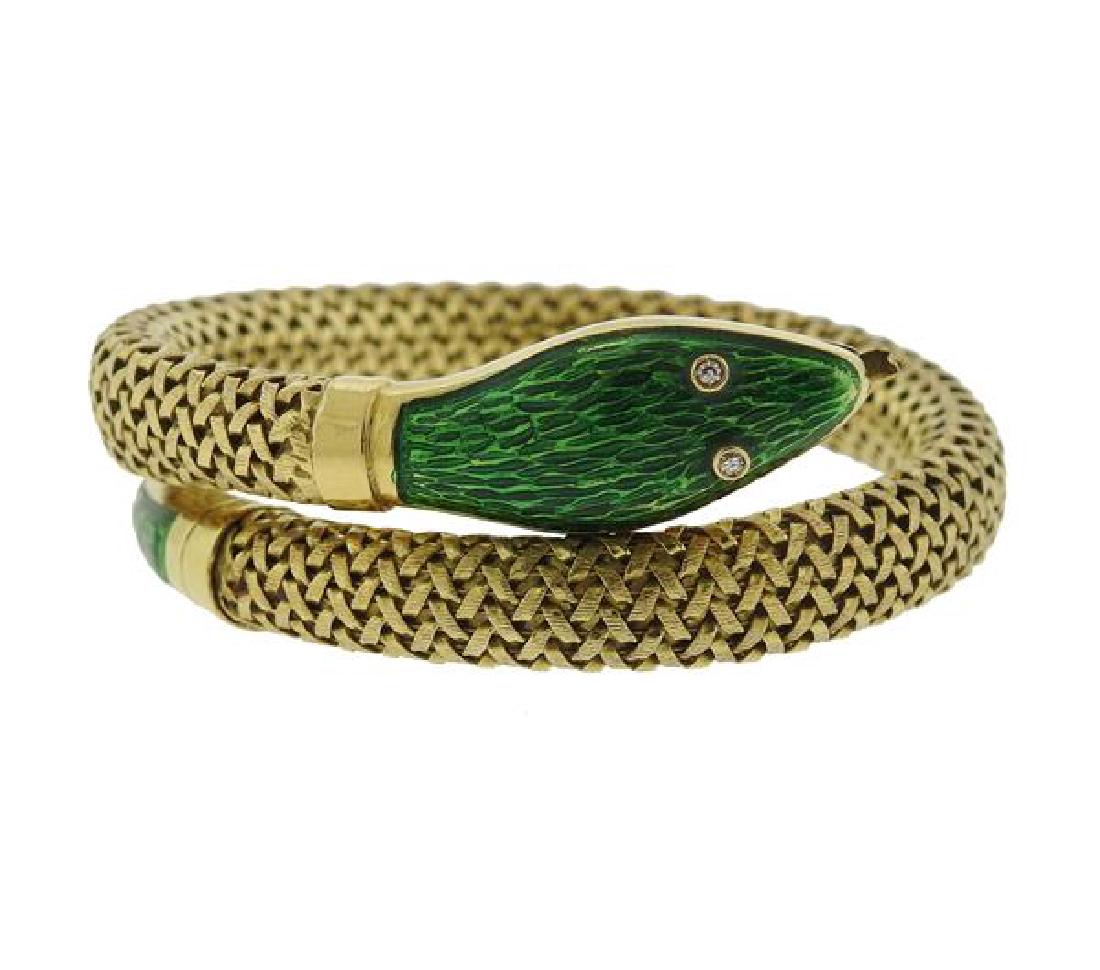 18k Gold Diamond Enamel Snake Wrap Bracelet (1 of 6)