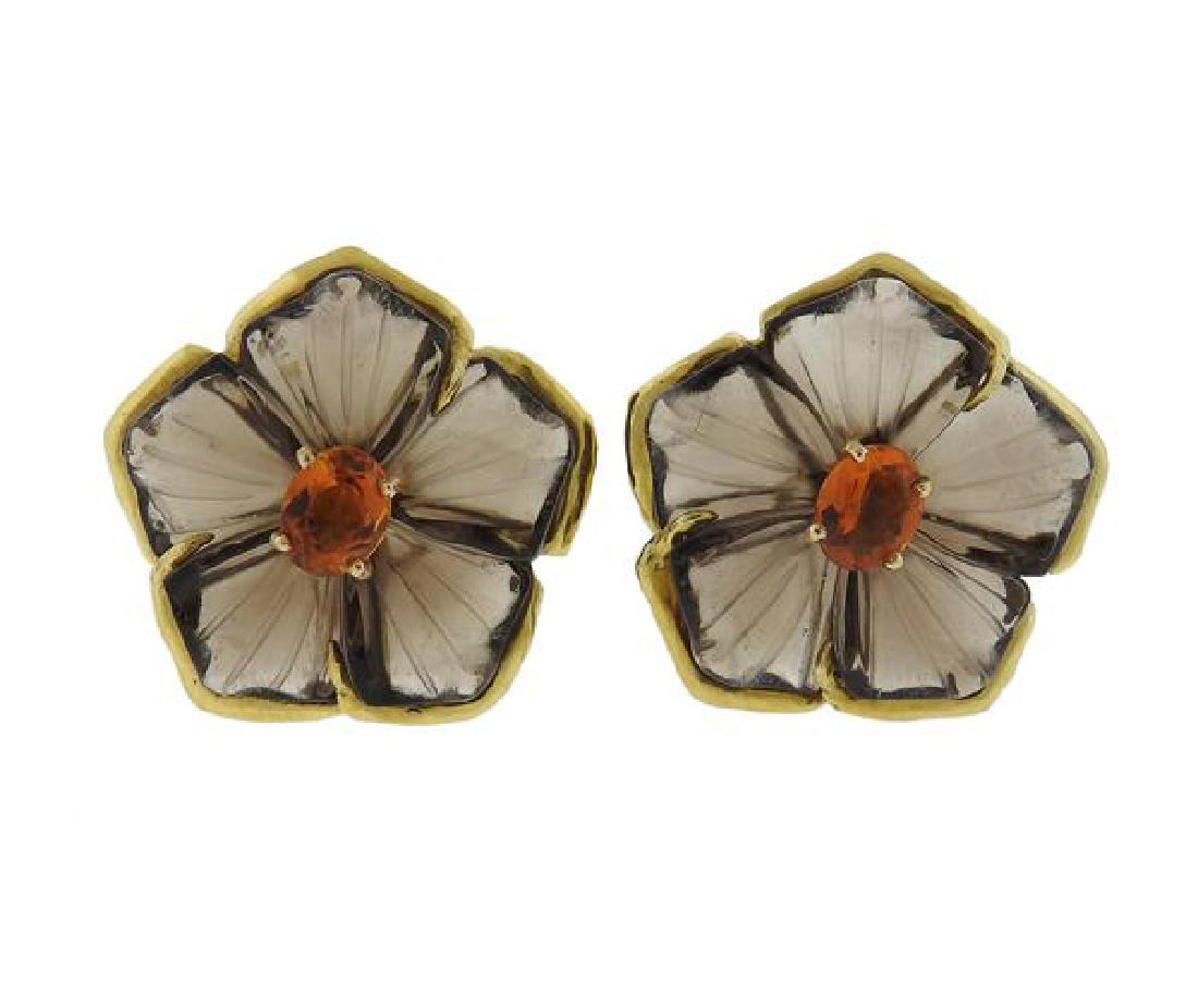 18k Gold Multi Color Stone Flower Earrings (1 of 5)