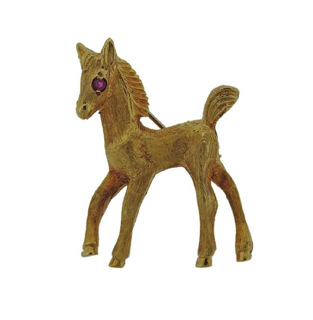 Cartier 18k Gold Horse Ruby Brooch Pin (1 of 3)