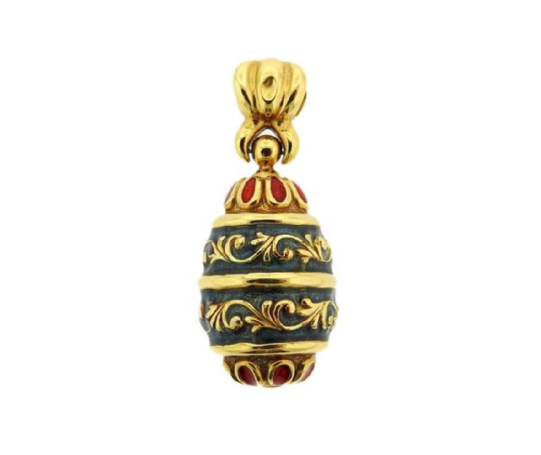 Chimento 18k Gold Enamel Charm Pendant: METAL;: 18k gold. MEASUREMENTS: pendant - 52mm x 21mm. MARKED: Chimento, 750, 408VI. WEIGHT: 8.9 grams.Gemstones have not been graded for color and clarity ,and tested for clarity and color enhancemen