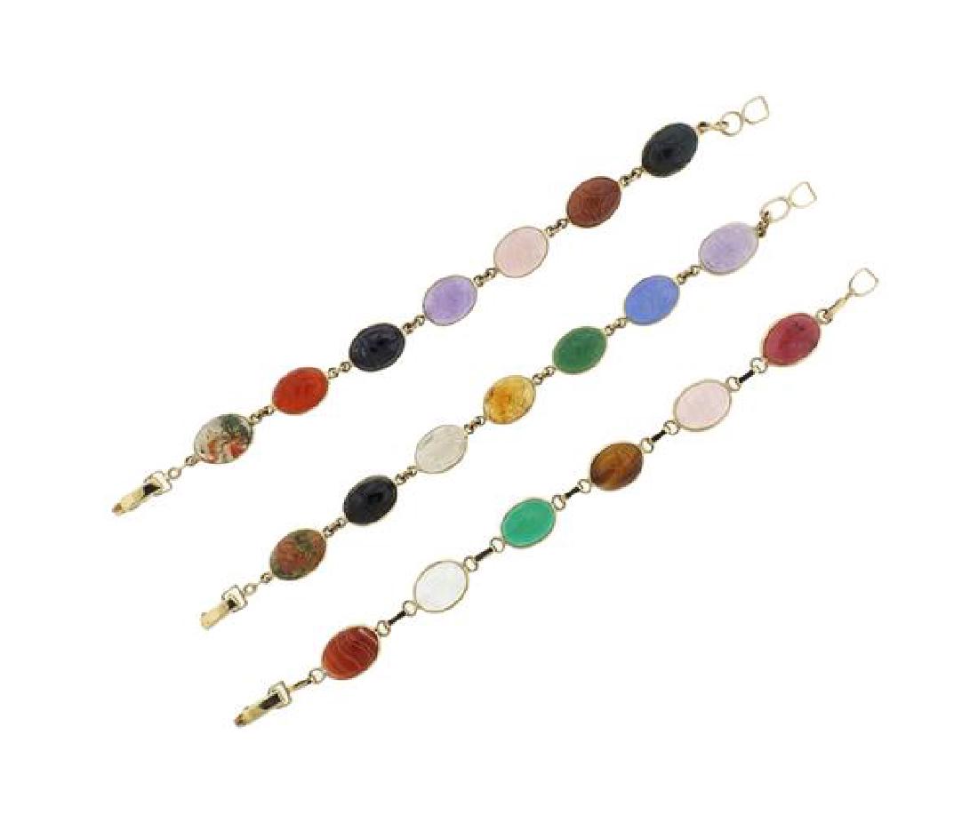 14k Gold Multi Gemstone Scarab Bracelet Set of 3 (1 of 6)