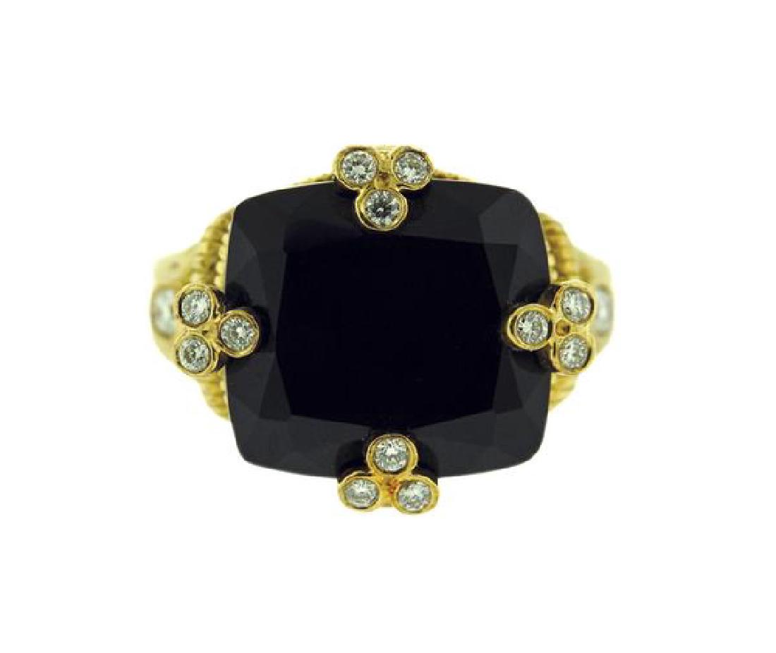 Judith Ripka 18K Gold Diamond Black Stone Ring (1 of 5)
