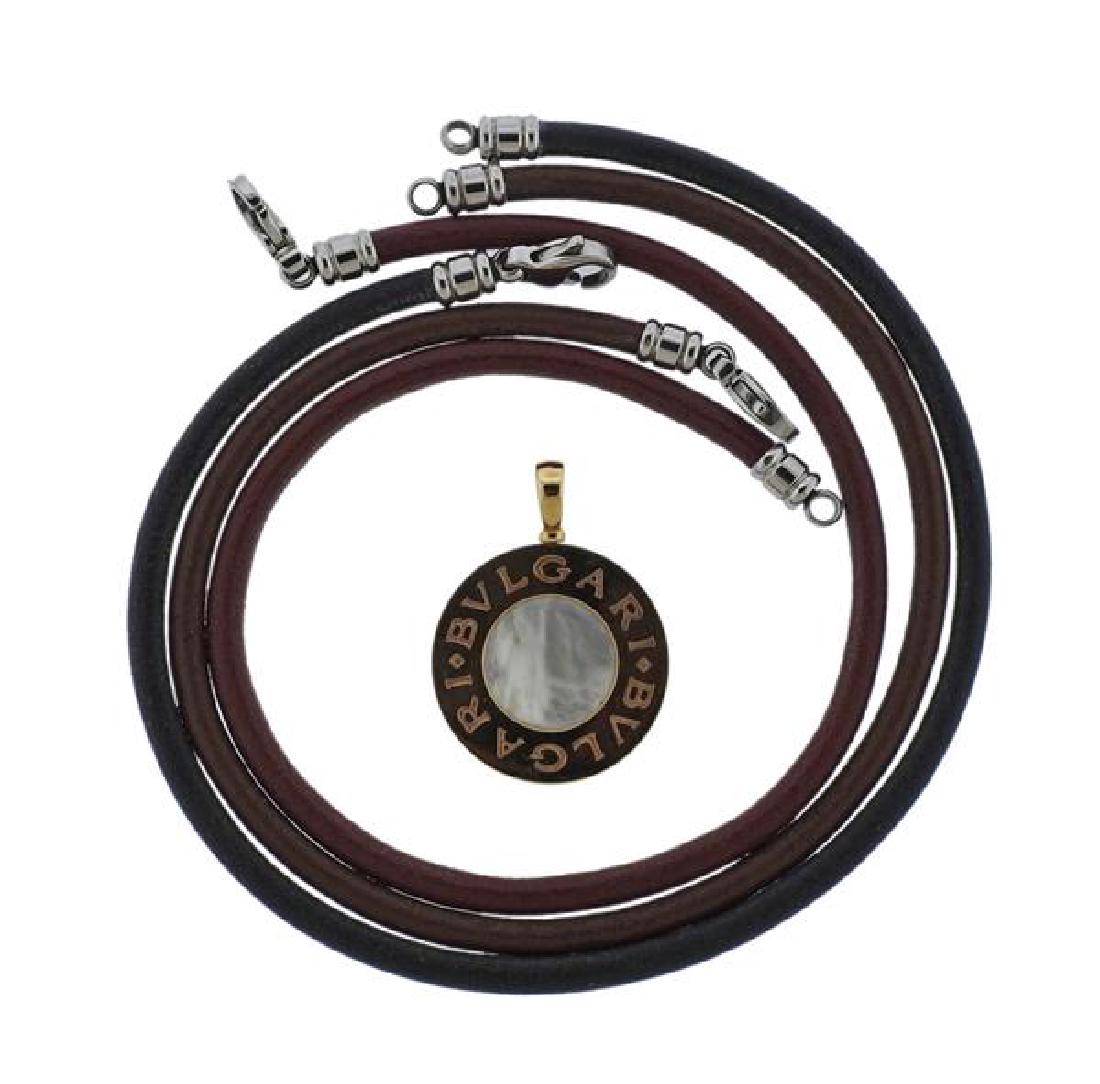 Bulgari Bvlgari 18K Gold Steel MOP Pendant Leather Cord (1 of 6)