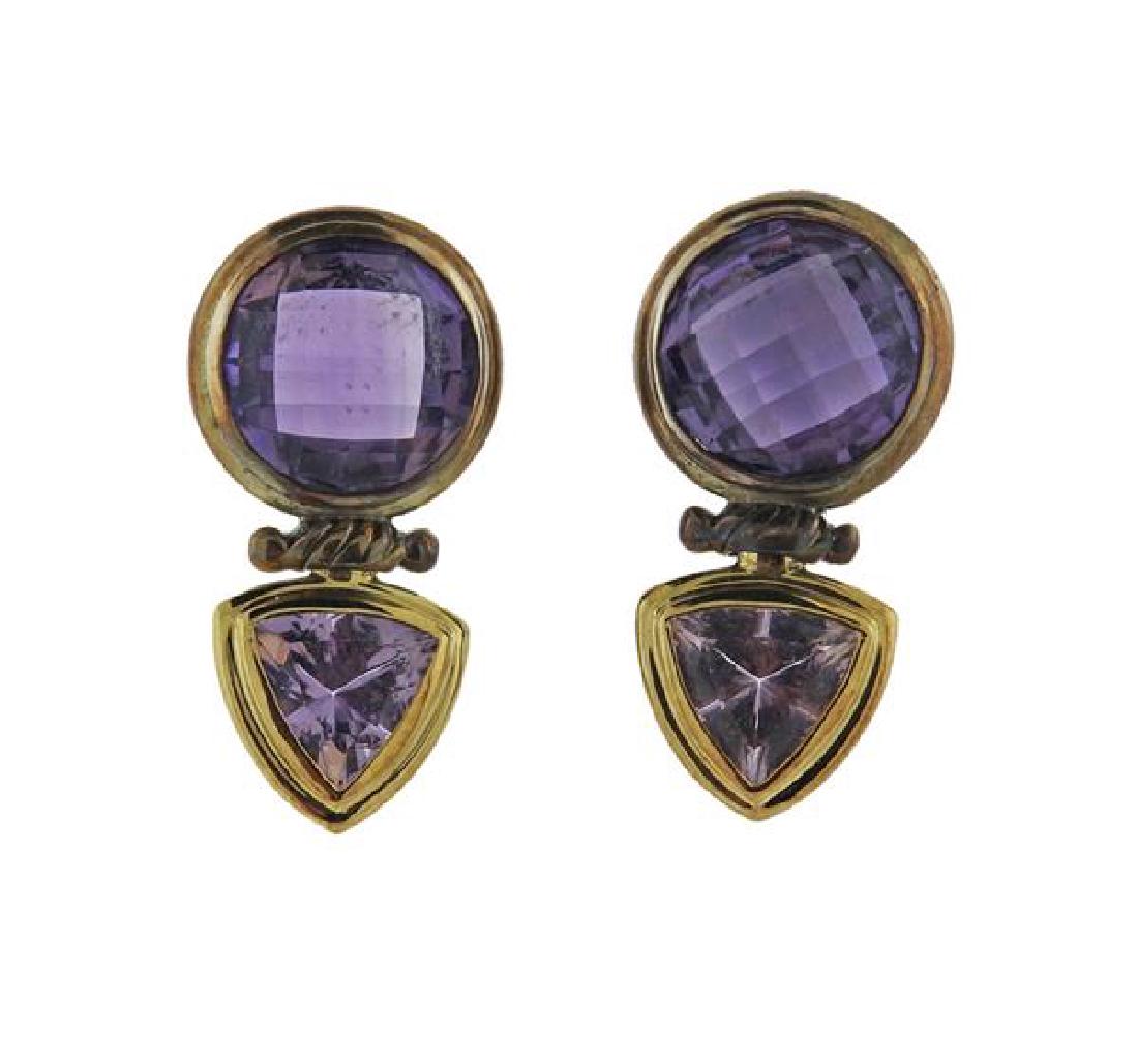 David Yurman 18k Gold Sterling Silver Amethyst Earrings (1 of 3)