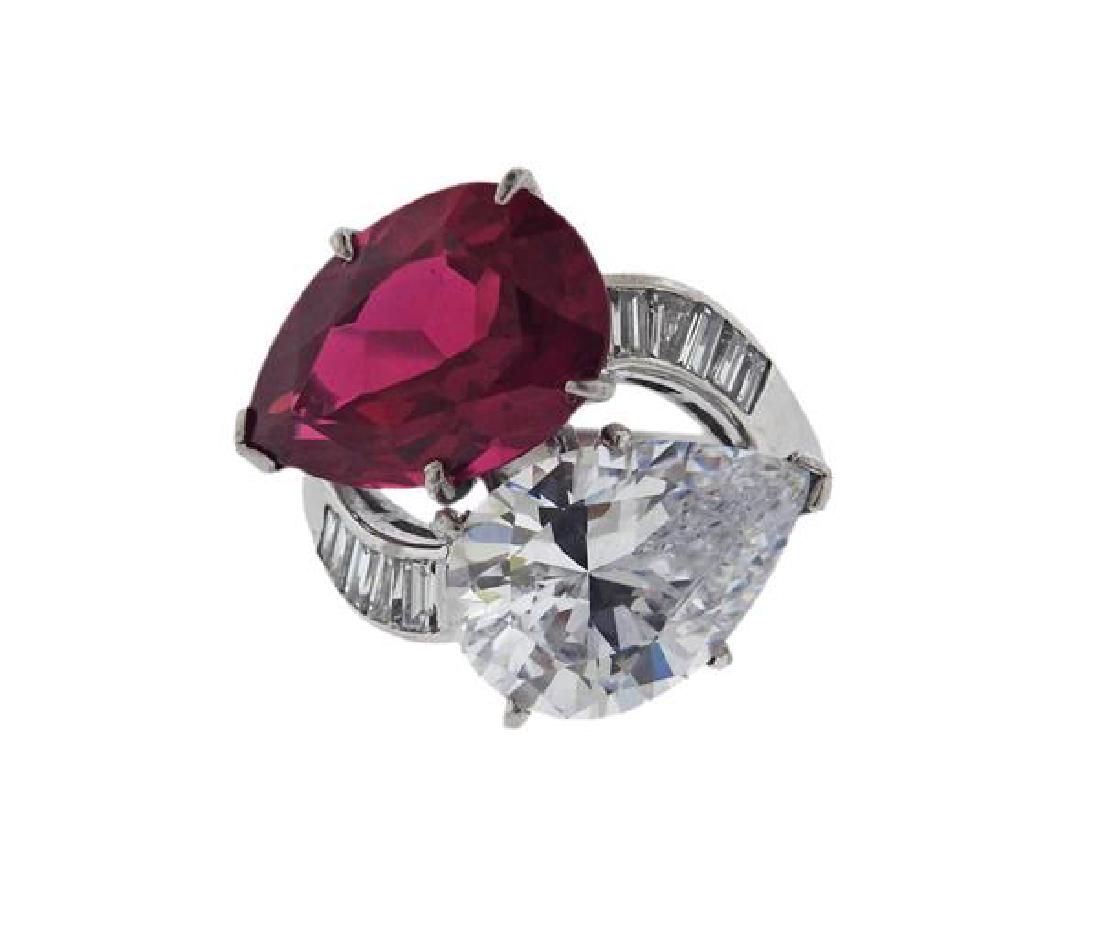 Platinum Diamond Red Clear Stone Bypass Ring (1 of 3)