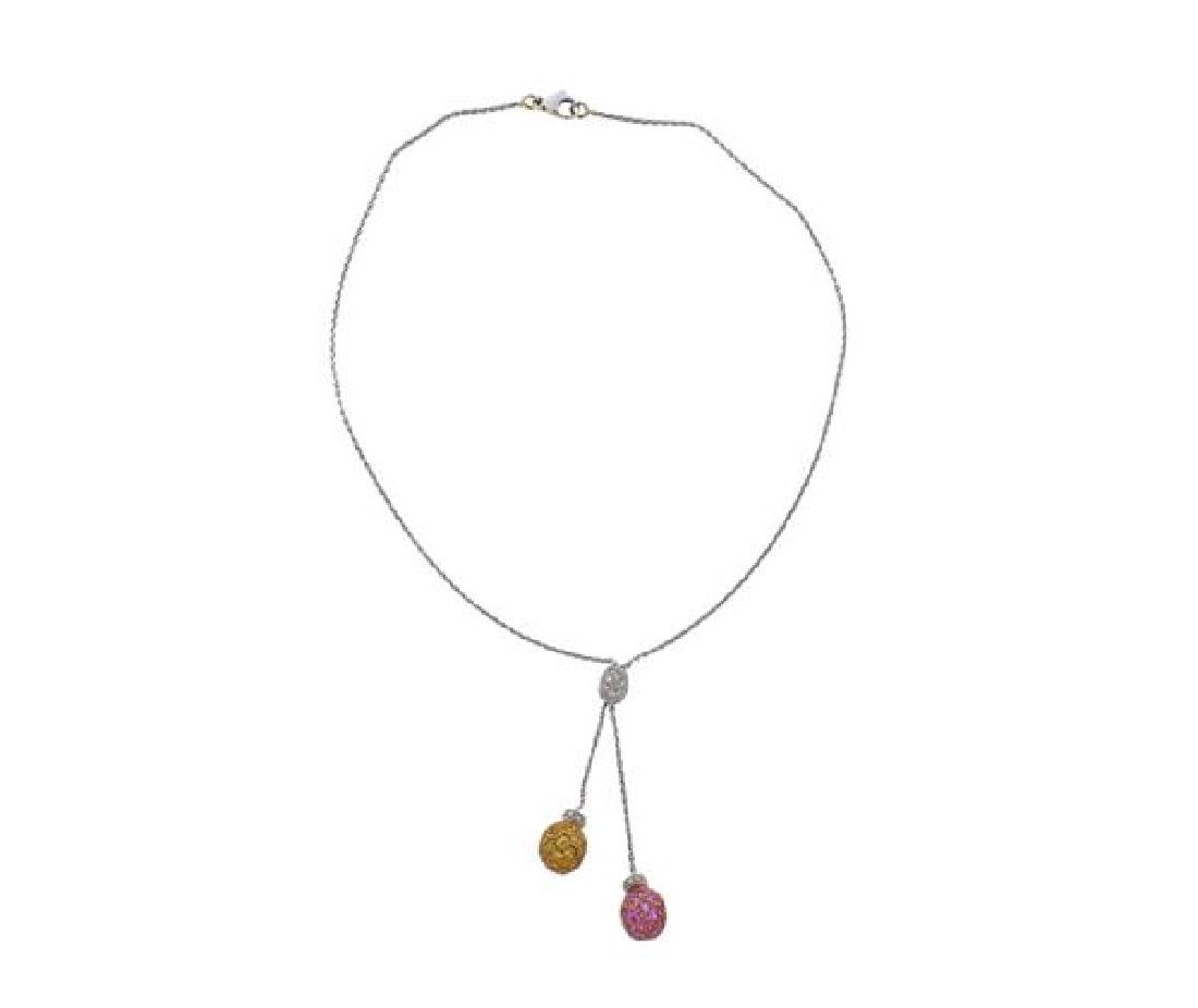 18K Gold Diamond Pink Yellow Stone Necklace (1 of 4)