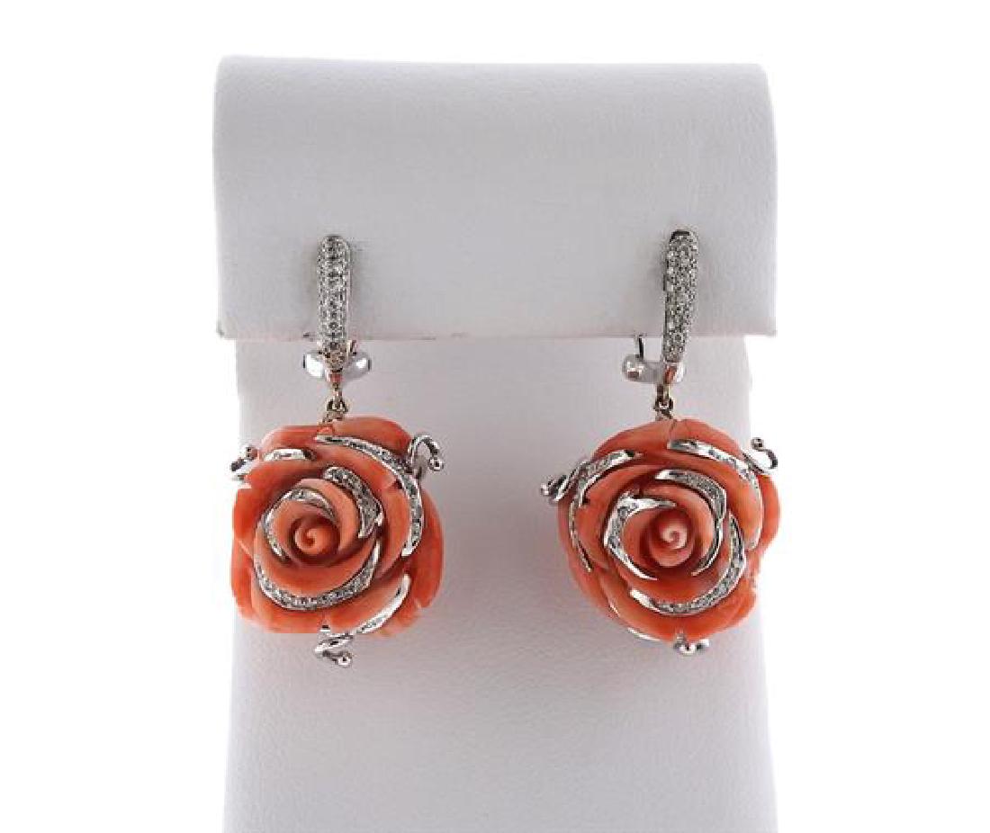 18K Diamond Pink Stone Rose Earrings (1 of 6)